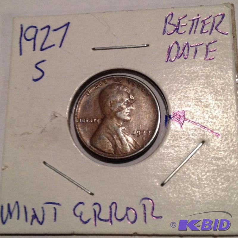 1927-S Lincoln Better Date Mint Error Large DE-Lamination