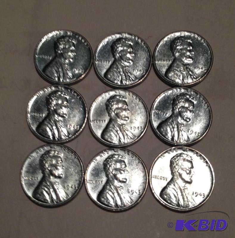 Lot of 9  Nice Looking 1943 Steel Cents