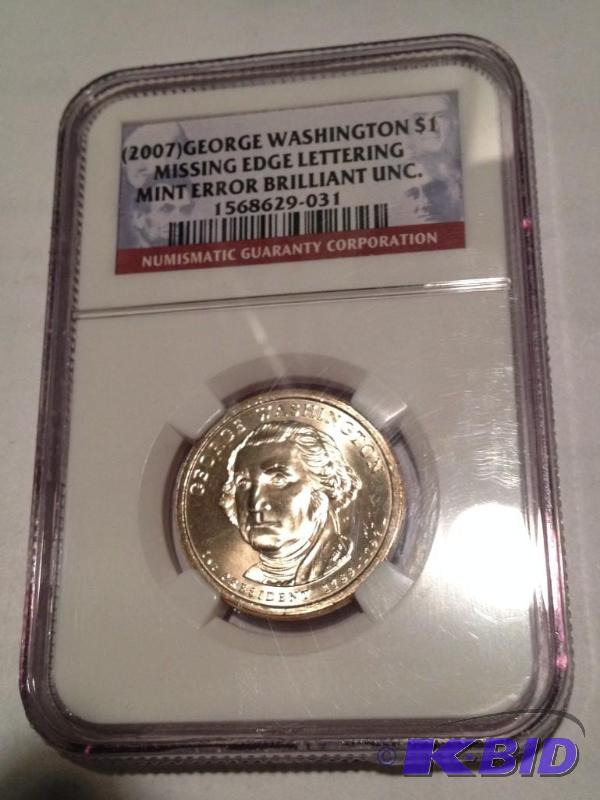 2007 George Washington $ Missing Edge Lettering Mint Error  NGC Brilliant Unc