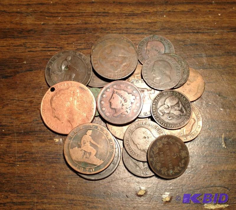 Lot of 22 Vintage World and 1 US Large Cent Most 1850s-1870s