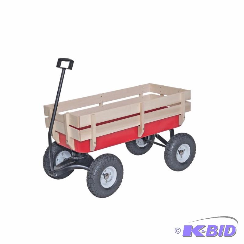 Red Wagon with Wooden Sides -&nbspSteel whee...