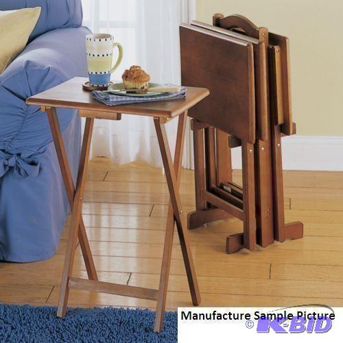 5 Piece Oak Tray Table Set - 18 12&quot w x...
