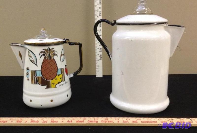 lot 103 image: Georges Briard Pineapple Coffee Pot and Larger Enamel Pot