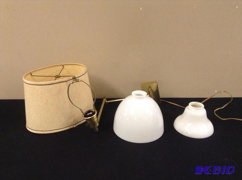 lot 105 image: Brass Wall Lamp & Shades