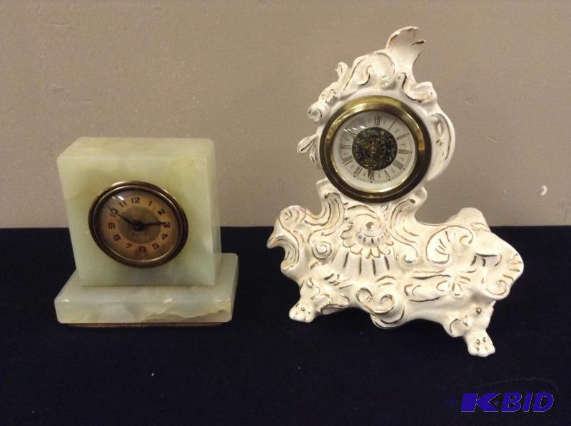 lot 11 image: 2 Vintage Wind Up Clocks - Onyx & China