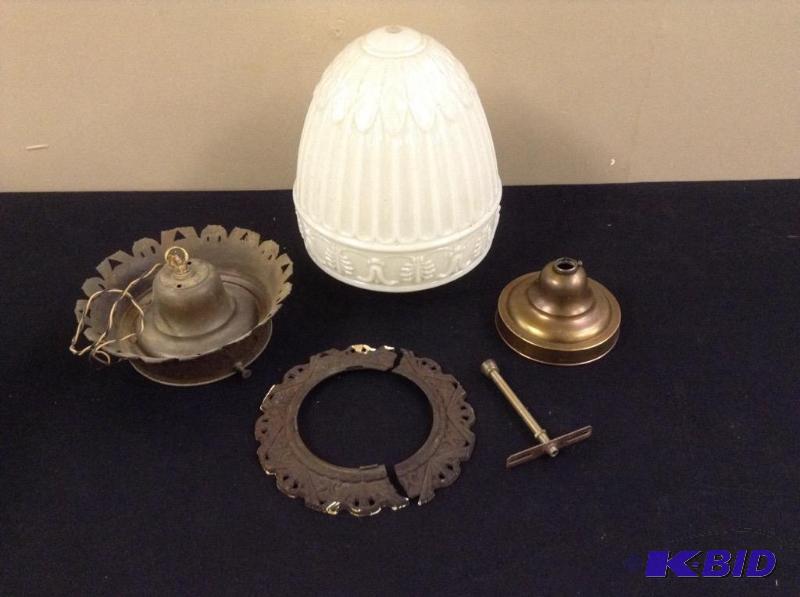 lot 42 image: 20th Century Opalescent Acorn Ceiling Light Fixture - Chicago City Hall