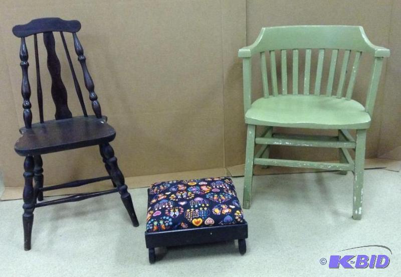 lot 58 image: Two Vintage Chairs and a Footstool