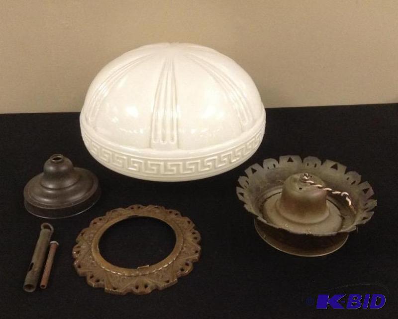 lot 77 image: 20th Century Am. Neoclassical Opalescent Calcite Glass Light Fixture - Chicago City Hall