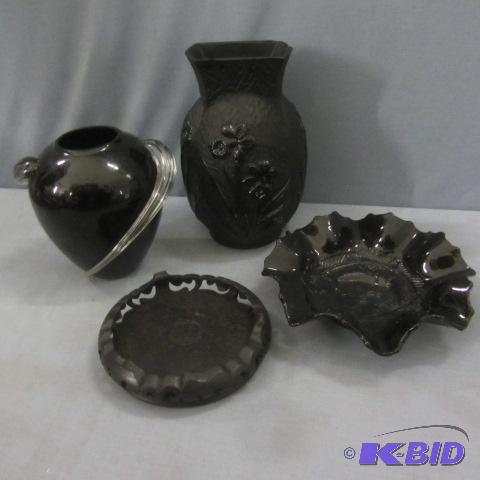 Black Glass Vase, Candy Dish