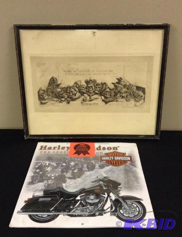 lot 32 image: Harley Davidson 100th Anniversary 2003 Calendar and Old Equality Print
