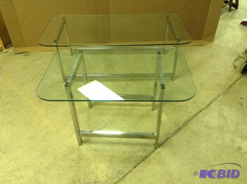 lot 6 image: Chrome & Glass Coffee Table & End Table