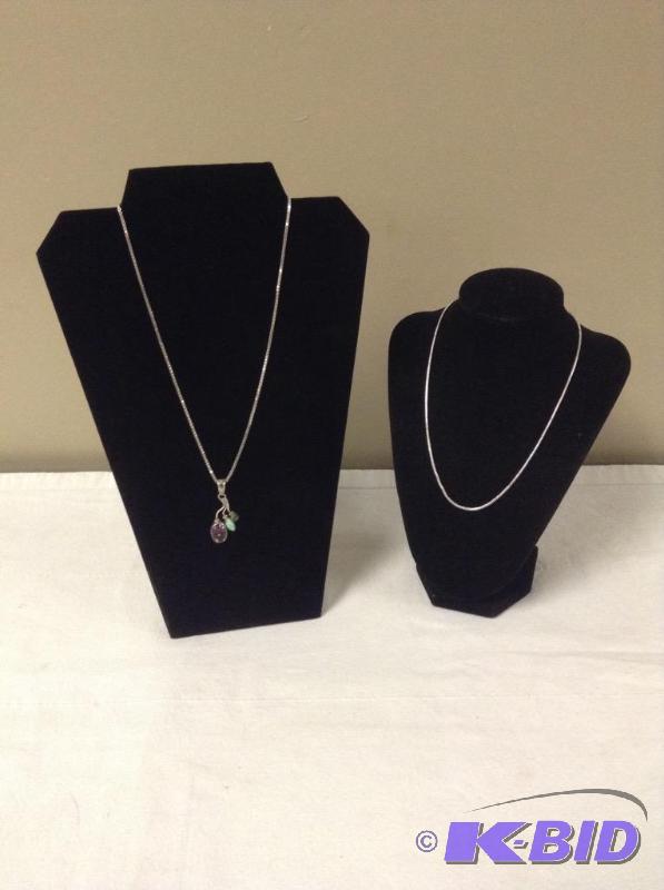 lot 66 image: 2 Silver Necklaces - Sterling, Opal