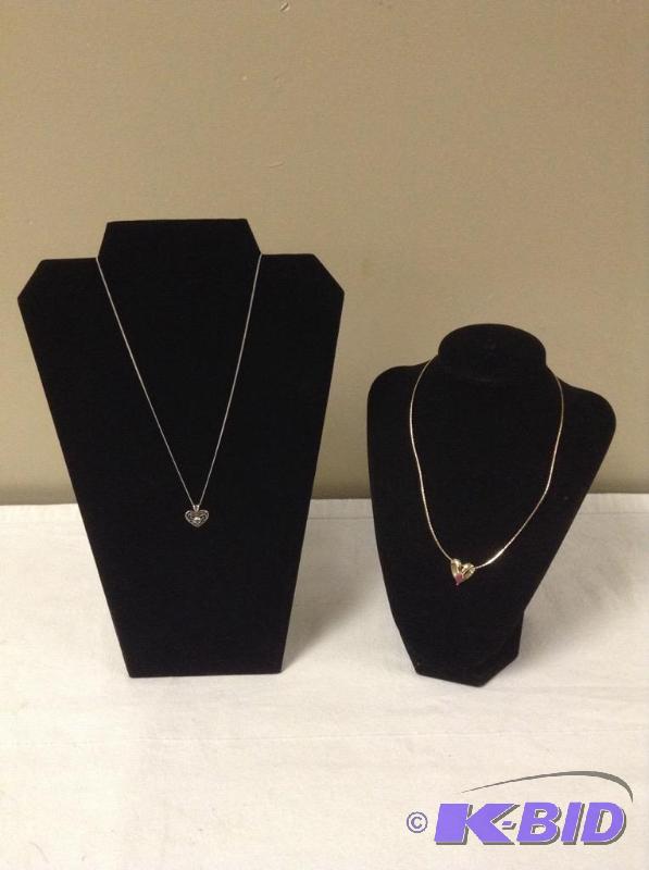 lot 68 image: 2 Sterling Heart & Stone Necklaces