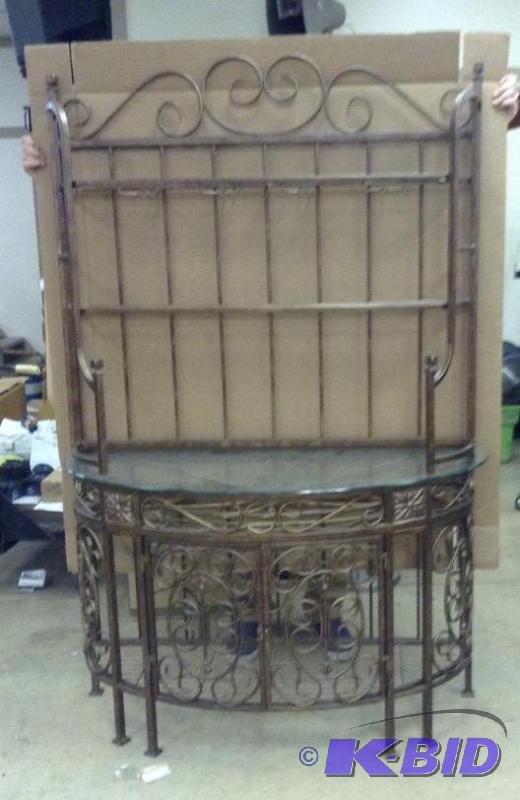 lot 1 image: Elegant Bakers Rack with Wine Storage