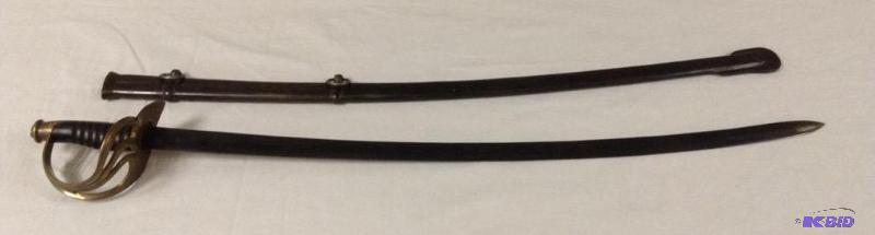 lot 4 image: Brass Guard & Leather Handle Sword with Scabbard - India