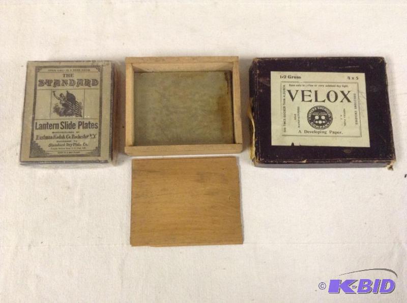 lot 44 image: Vintage Slide Plates and Developing Paper