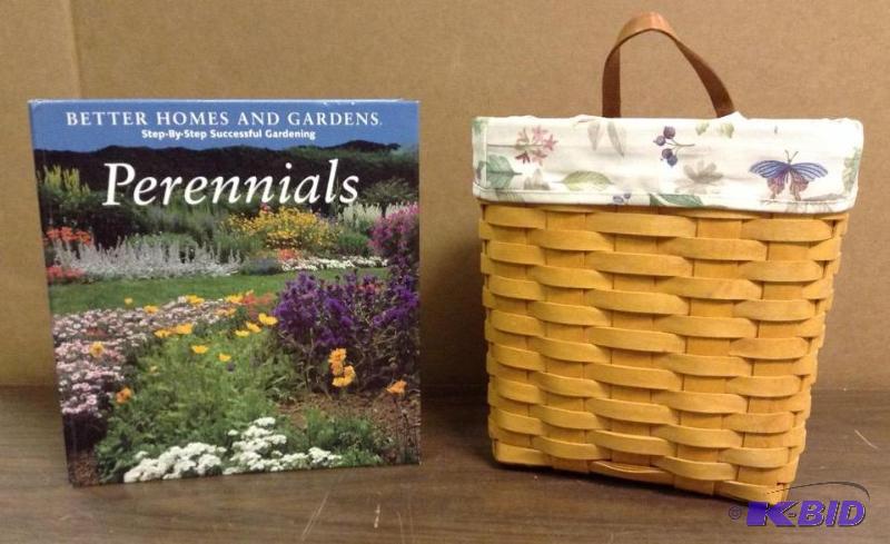 lot 53 image: Longaberger Handwoven Basket and Perennial Garden Book