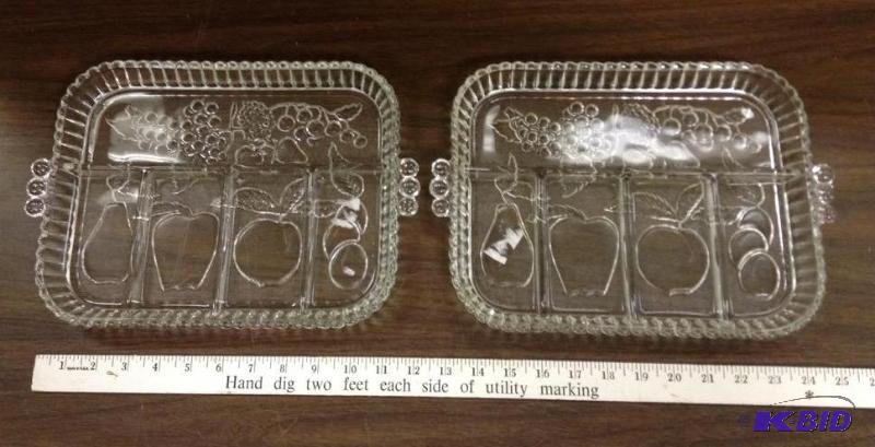 lot 54 image: Two Clear Glass Divided Serving Trays