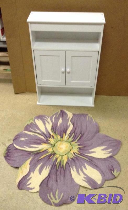 lot 66 image: Shallow White Cabinet and Wool Flower Rug