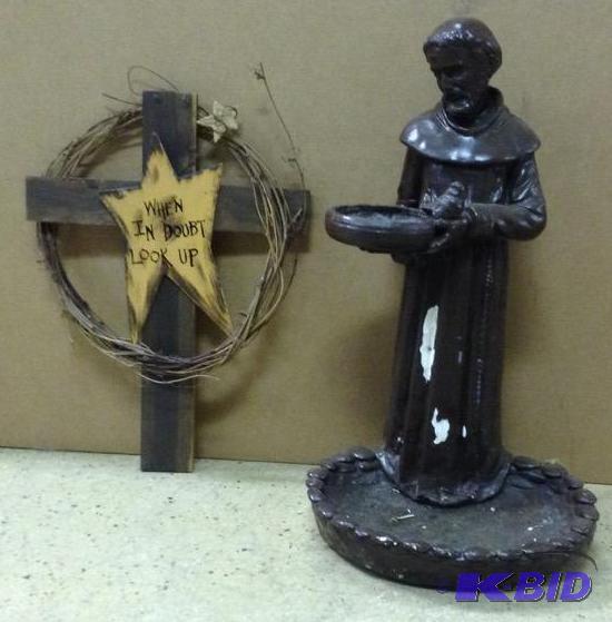 lot 71 image: St. Francis Garden Statue and Cross