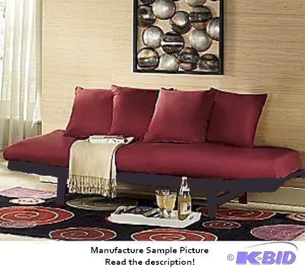 Futon Lounger - Burgundy red cushions and bla...
