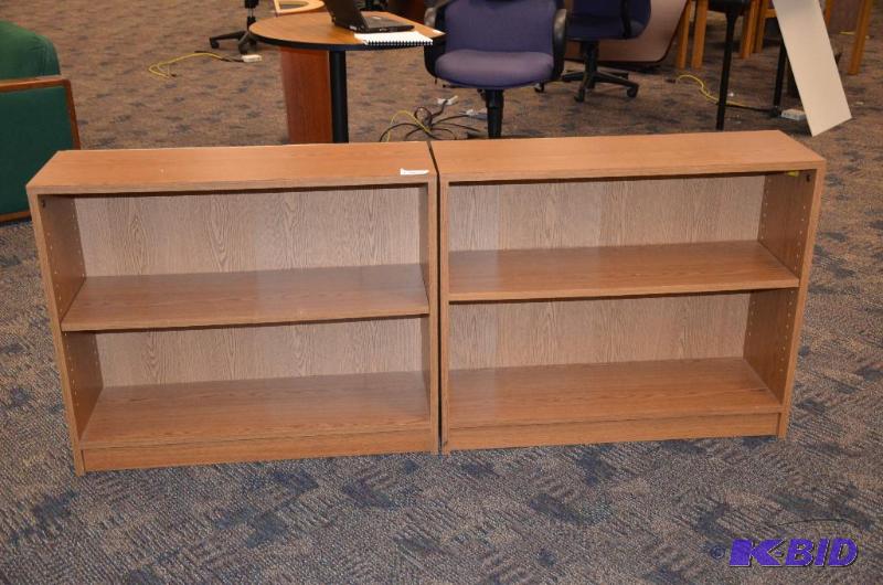 lot 144 image: 2 wood book shelves 36x30x12" matching...