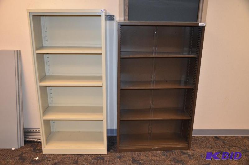 lot 145 image: 2 metal book shelves 60x36x12" & 65x...