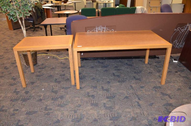 lot 146 image: 2 oak wood tables 60x36" & 24x36&quo...