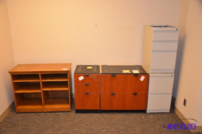lot 151 image: 1 wood book shelf 38x17x30" 1 wood file ...