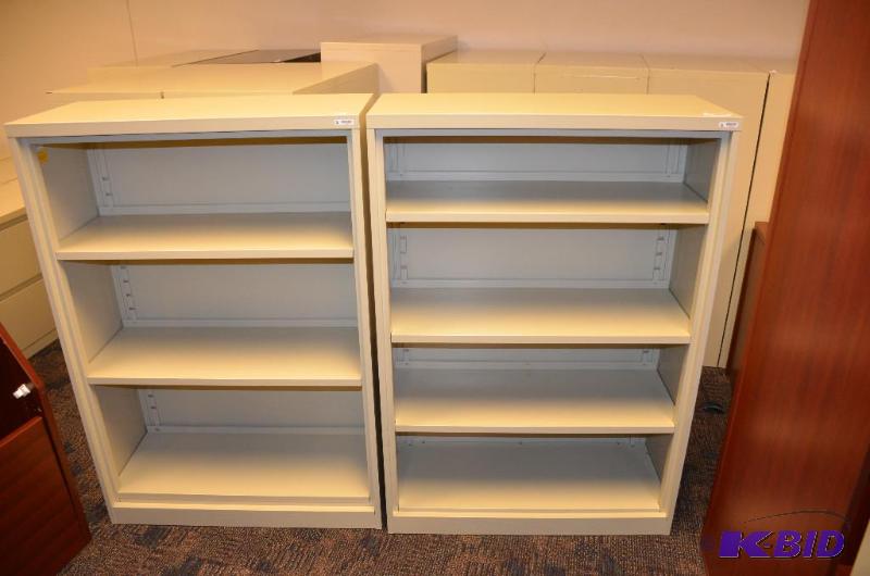 lot 170 image: 2 metal book shelves 36x15x52"...