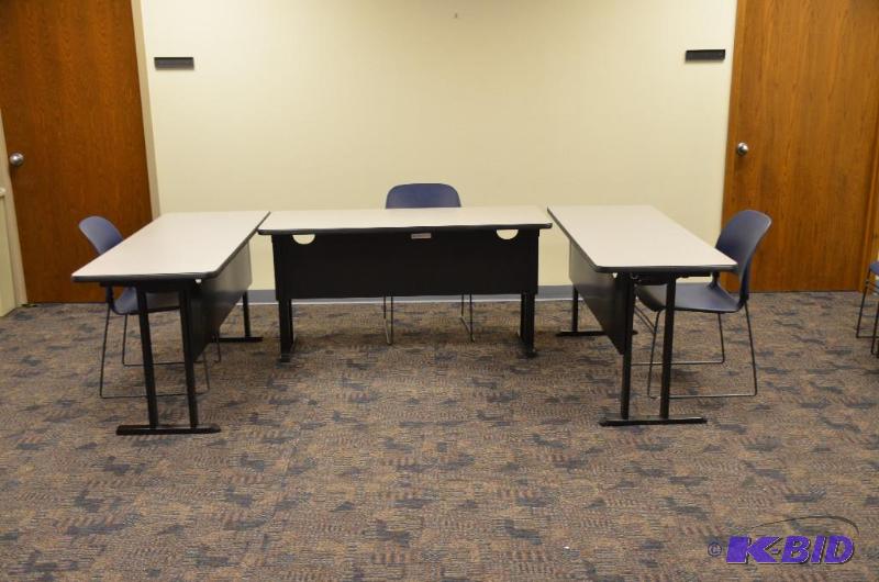lot 192 image: 3 metal folding tables  desks 24x60" Th...