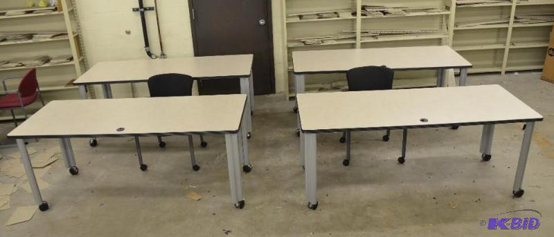 lot 211 image: 4 Desk  tables on wheels 30x72" Awesome...