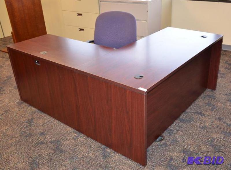 lot 31 image: HON Wood desk with drawers 24x48", 66x...