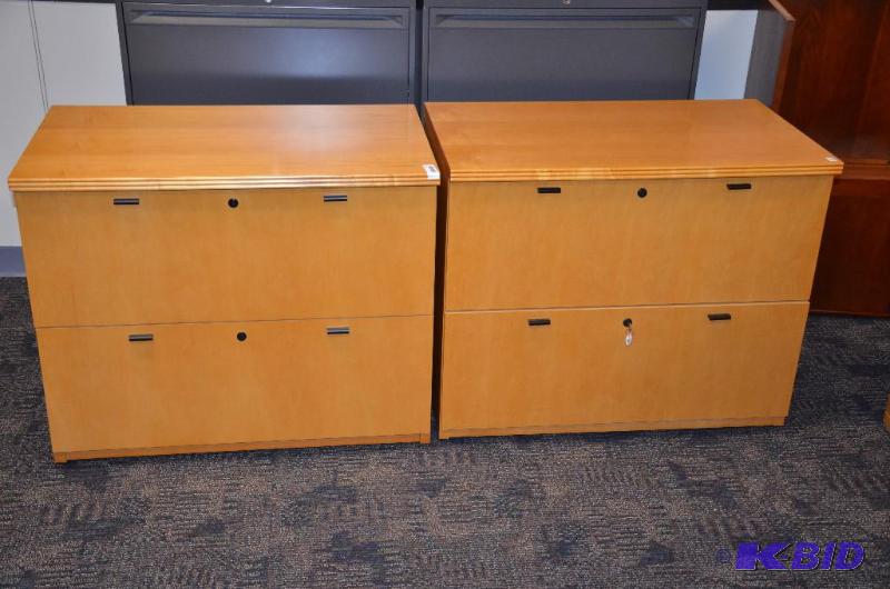 lot 39 image: Two National wood matching file cabinets 36x2...