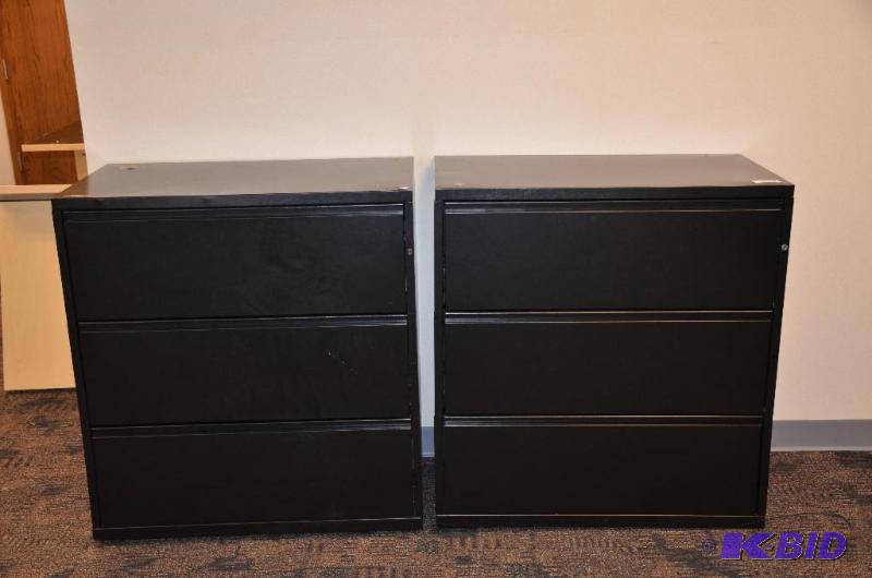 lot 46 image: Two matching Black metal file cabinets 36x38x...