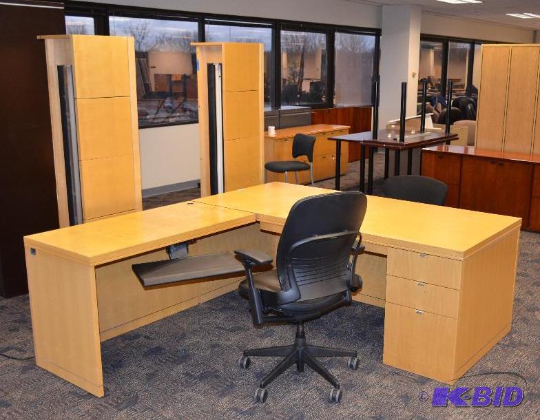 lot 55 image: wood Desk suit - desk 78x36",  smal...