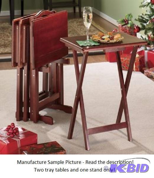 Solid Wood Tray Table Set - Cherry Finish - T...