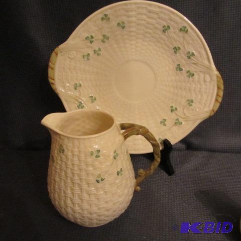 lot 105 image: Belleek Pitcher & Tray