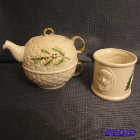 lot 107 image: Belleek Teapot, Cup, Mug