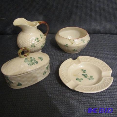 lot 108 image: Belleek Cream, Sugar, Ashtray