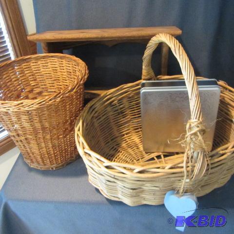 lot 489 image: Baskets, Oak Shelf