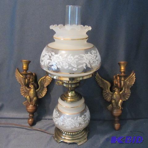 lot 491 image: Dresser Lamp, Eagle Sconces
