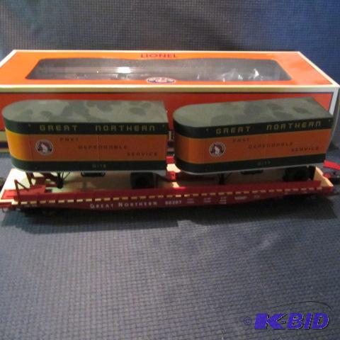 lot 510 image: Lionel GN Flat Car With Trailers