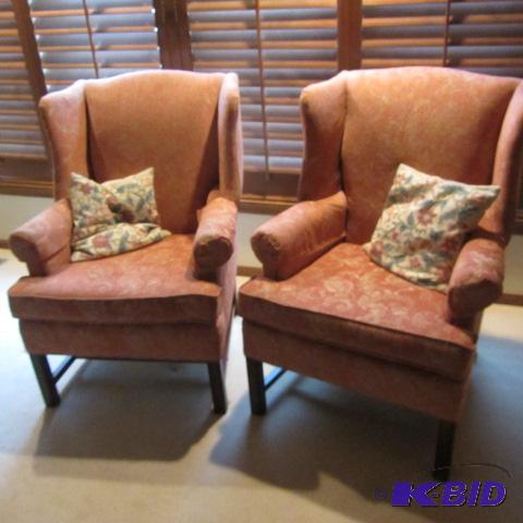 lot 8 image: Pair Wingback Chairs