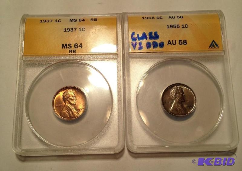 Lot of  2 ANACS Certified Lincolns 1955 Doubled Die ( Minor class VI DDO extra thick letters) and Ch