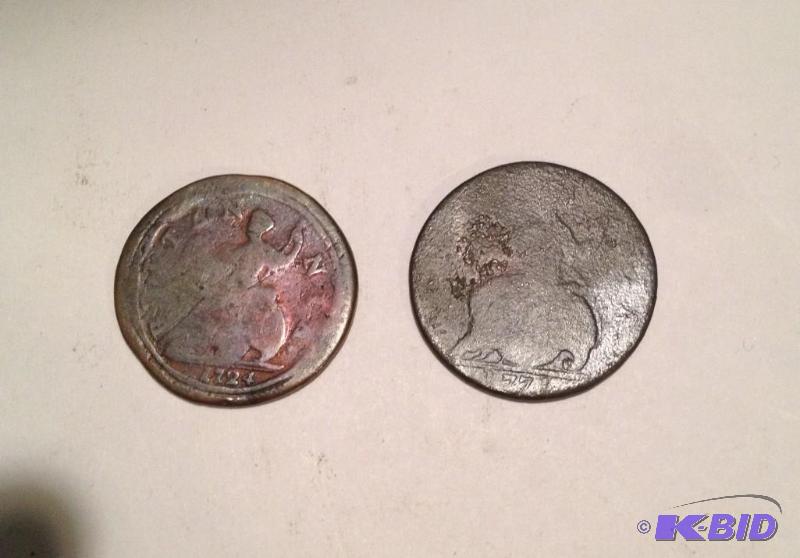 Lot of 2 Early Vintage Great Britain Large Half Pennys 1724 and 1771 Scarce
