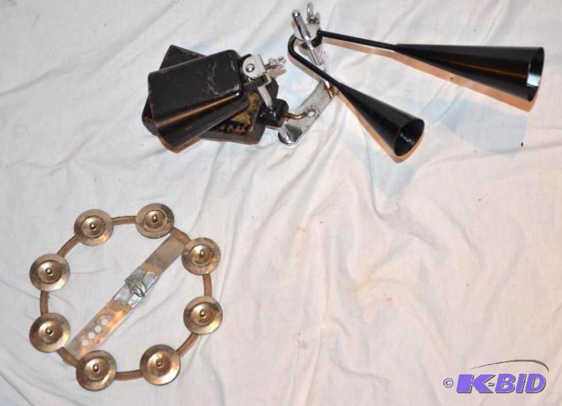 lot 164 image: Tambourine, cow bells, tambourine is 8" ...