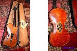 lot 28 image: Antique Inlaid Pearl Violin, Bow and  GS...