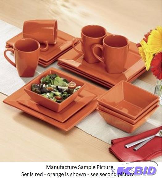 lot 24 image: 15 Piece Square Dinnerware Set - Red -&nbspS...