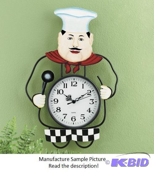 lot 32 image: Chef Wall Clock - This chef clock adds just t...